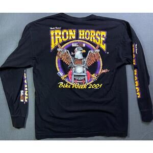 Iron Horse Saloon Bike Week 2001 Henley T Shirt Mens XL Y2K Single Stitch LS EC